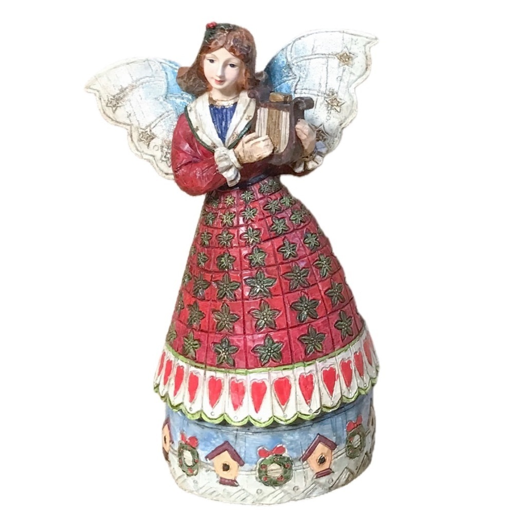 Christmas Angel Playing Harp Resin Figure Statue Holiday Rustic Cottagecore